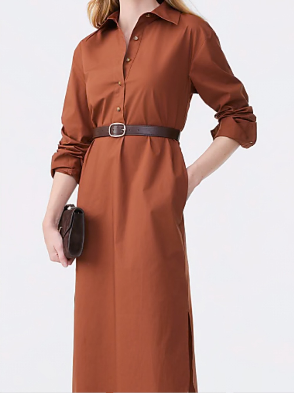 Rust Brown Button-Up Shirt Dress - Picture 4 of 5